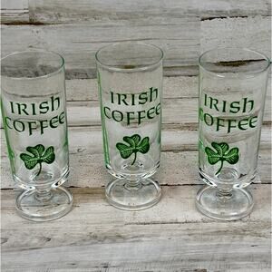 Vtg. Irish Coffee Glass Mugs With Shamrocks, Handles & Measuring Marks Set of 3